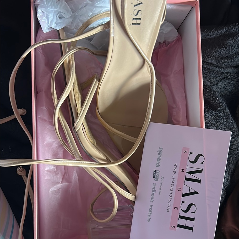 Women's Cream strappy heels w/ clear heel size 13